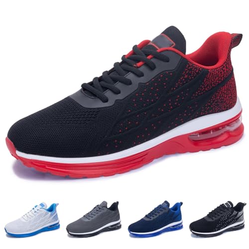 Air Cushion Running Shoes Men Wide Toe Box Slip on Tennis Walking Shoes Breathable Arch Support Soft Sole Low Top Sneakers Lightweight Fashion Red