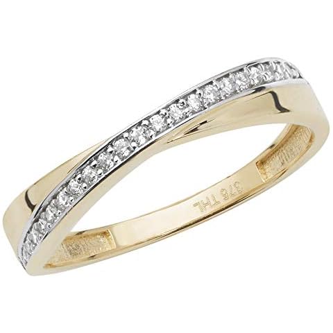 Elegant 9ct Gold Ladies Crossover Ring with Cultured Cubic Zirconia/CZ WJS17067 Cover