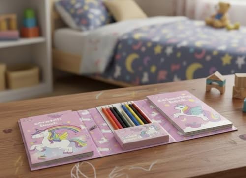 Image of Returngifts - Pack of 6 Coloring Book Sets for Kids birthday return gifts I Art & Craft Kit with Colouring Sheets, Pencils, Scratch book | Return Gifts for kids birthday party for age 3, 4, 5, 6, 7, 8, 9 years old. Random colour design