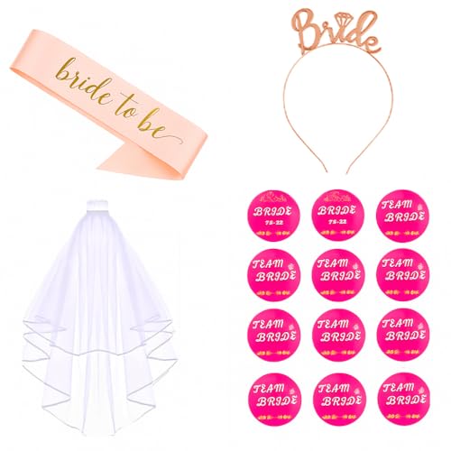 Despedida De Soltera Accesorios - Kit Novia Con Diadema Bride, Velo, Banda Bride To Be 12 Pegatinas 10 Team Bride Y 2 Bride To Be
