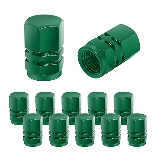 CGEAMDY Tapa de Válvula de Neumático, 12 Piezas Cubrepolvo de Aluminio para Rueda de Coche, Impermeable y Resistente, Válvula de Neumático Universal para Coches, Camiones, Motos, SUVs (Verde)