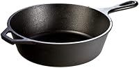 Lodge 3 Quart Pre-Seasoned Cast Iron Deep Skillet - 10.25" Teardrop & Assist Handles, Oven/Stovetop/Grill/Campfire Safe, Black