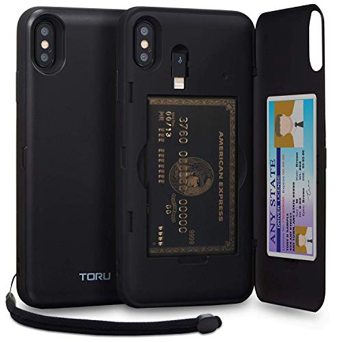 TORU CX PRO for iPhone Xs Max Case Wallet | Protective Shockproof Heavy Duty Cover with Hidden Card Holder & Card Slot |Wrist Strap, Lightning Adapter Mirror Included - Black