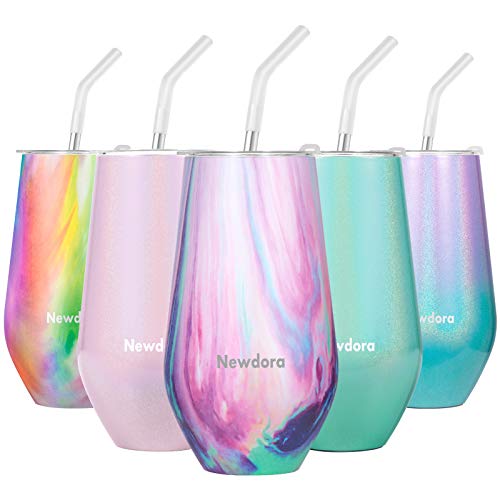 Newdora Termo Cafe 500ml, Tazas Café de Acero Inoxidable con una Pajita Reutilizable y dos Cepillos de Limpieza, taza termo cafe para llevar, Vaso termico, Oficina, Deporte, Viaje (arcoiris)