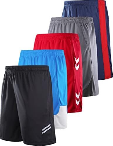 5 Pack Big Boys Youth Athletic Mesh Basketball Shorts with Pockets Quick Dry Activewear (Set 2, Small)