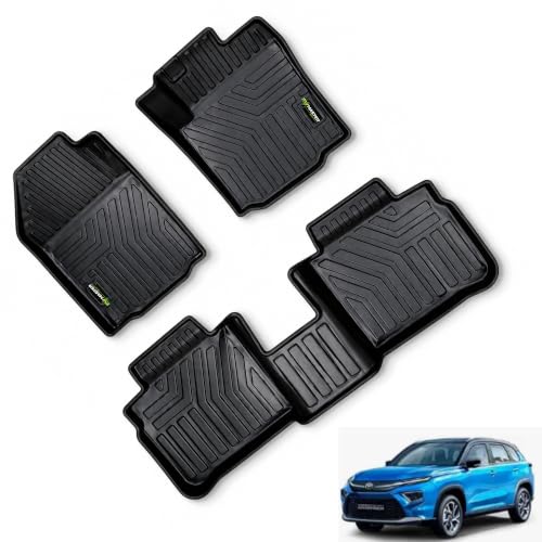 Image of EV Master Car Floor Mats for Toyota Hyryder Hybrid (2026 Onwards) Complete Set | Waterproof | Anti-Slip | Luxury Premium Car Mat | Full Coverage | Custom Fitted Car Foot Mats (5D Black)