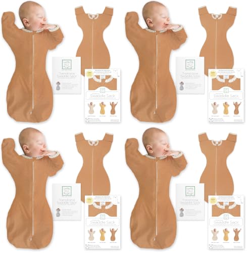 Image of SwaddleDesigns Transitional Swaddle Sack with Arms Up Half-Length Sleeves and Mitten Cuffs, Medium, 3-6 Months, 14-21 lb, Heathered Butterum (Arms Up Swaddle, Transition Swaddle Sleep Sack)