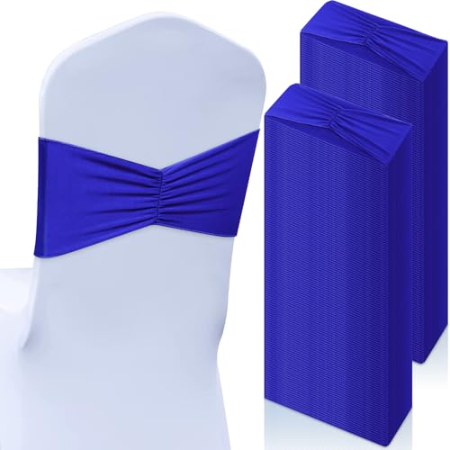 Moukeren 150 Pcs Spandex Chair Sashes Bulk for Weddings, Blue