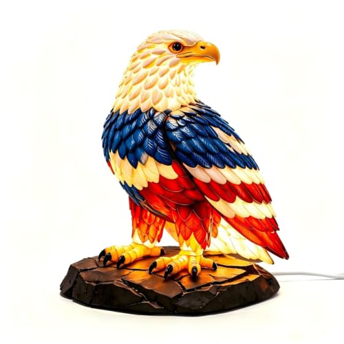 Patriotic American Flag Eagle-Shaped Lamp - A Bright Desk lamp Featuring a vividly Colored Realistic Bird Statue as the Tabletop Night Light