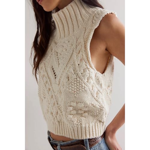 Hixiaohe Turtleneck Crochet Sweater Vest Fall Fashion Knit Sleeveless Tank Tops for Women Lightweight Casual Pullover Clothes2