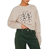 Women's Christmas Sweatshirts Dancing Skeleton Shirts Horror Skull Graphic Long Sleeve Crewneck...