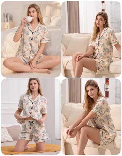 Image of NAP BOUND 100% Cotton Pajamas for Women Sets 2 Pieces Pjs Button short sleeves with Pockets Soft Sleepwear Loungewear XS-XXL