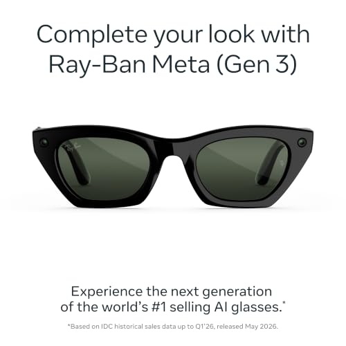 Image of Meta Ray-Ban (Gen 3) Zena, Shiny Black, Transitions Graphite Green, AI Glasses with Camera for Men, Women