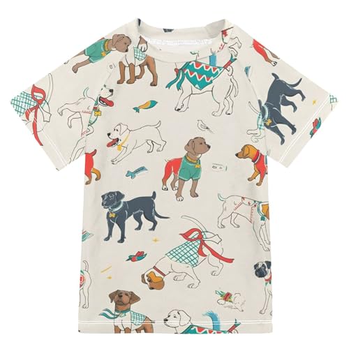 ALAZA Boys Swim Shirts Toddler Rash Guard Short Sleeve Rashguard Dog Sketch UPF 50+ 11-12T