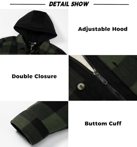 LeeHanTon Mens Flannel Jackets Sherpa Fleece Sweatshirt Zip Up Heavyweight Big&Tall Winter Warm Plaid Hoodies4