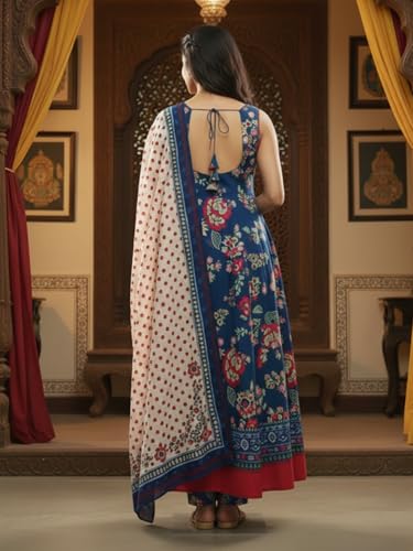 Image of Leriya Fashion Rayon Kurta Set with Dupatta|Kurta Sets for Woman|Anarkali Style Traditional Dress for Woman|Salwar Suit for Party Outfit|Anarkali Suit for Women|Red Kurti Set for with Dupatta