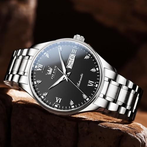 Image of OLEVS Automatic Watches for Men Self Winding Mechanical Wristwatch Luxury Business Dress Stainless Steel Luminous Waterproof Calendar Mens Watch