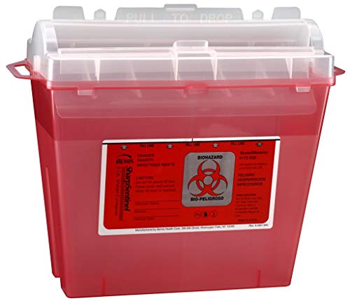 Bemis SharpSentinel Sharps Container, 5 Qt, Translucent Red, Rotating Lid