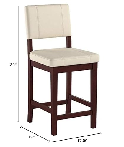 Linon Milano Counter Stool, 18”W X 19”Dx 38”H, Medium Cream/Dark Walnut #TOP2