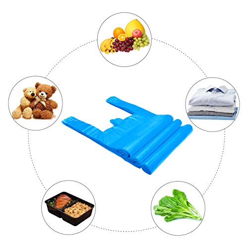 Lazyme 12 X 20 Inch Plastic Sturdy T Shirt Bags, Shopping Bags, Merchandise Bags Multi-Use Medium Size, Blue Plain Grocery Bags, Durable, 12 X 20Inch (Blue, 100) #TOP5