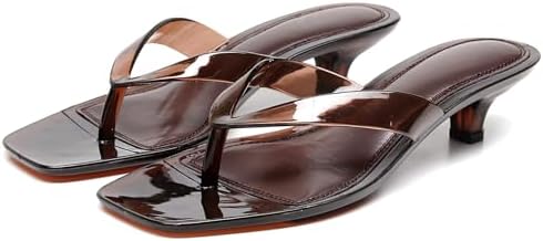 Womens Jelly Clear Low Heeled Thong Sandals Comfort Slip On Square Toe Transparent Kitten Heel Flip Flops Summer Beach Vacation Travel Casual Daily Slides