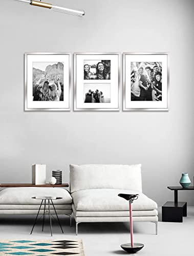Artbyhannah 3 Pack 11X14 Inch Silver Picture Frame Sets For Wall Decor, Made To Display Photo 8X10 And 5X7 With Mat Or 11X14 Without Mat For Modern Gallery Wall Frame Set And Home Decoration #TOP2