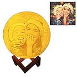 QQ&KK Custom Moon Lamp Night Light with 3D Print Your Own Put (Photo, Text, Pattern) Rechargeable 7.87 inch Touch Change 3 Colors Personalized Moon Light Gift