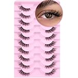 Half Lashes Natural 10 Pairs Eye Lashes Natural Look Cat Eye Multi-layers Wispy Fluffy 3D Curly False Eyelash