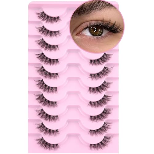 Half Lashes Natural 10 Pairs Eye Lashes Natural Look Cat Eye Multi-layers Wispy Fluffy 3D Curly False Eyelash