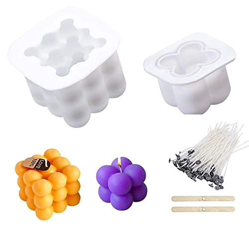 HCRXVV Moule Silicone Bougie 3D Bubble Candle Kit, 2PC DIY Moule Bougie Silicone Avec 50 Mèches et 2 Supports de Mèches Pour Bougie Bubble, Pour la Fabrication de Bougies, Chocolats, Moule Savon Cover