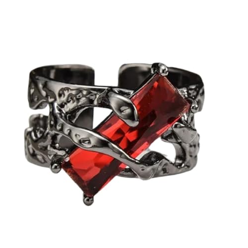 Bague gothique homme femme anneau reglable style punk hip-hop retro avec pierre rouge