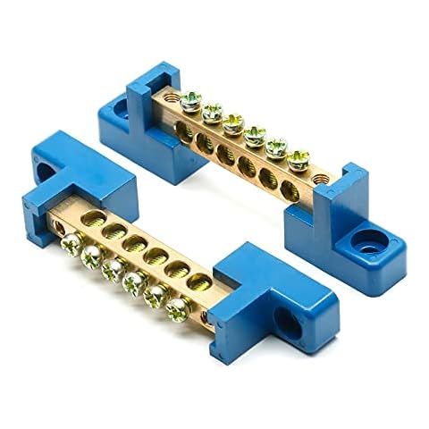 Bonsicoky 2Pcs Ground Bus Bar Terminal Block, 5 Terminal Positions Wire Screw Terminal Brass Electrical Grounding Bars Block Cover