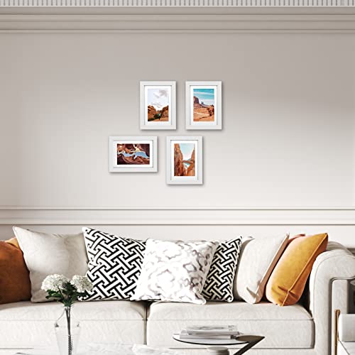 Giftgarden 4X6 Picture Frame Set Of 4 White Wood Grain Frames For 4X6 Photos With Mat Or 5X7 Without Mat, Wall Or Tabletop Display #TOP4