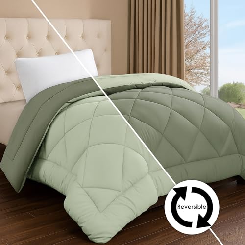Image of Story@Home Winter Reversible Comforter - Hotel Like Feel with Down Alternative & Dense Microfiber Fill, Single Size 90x60 inches (220 GSM, Olive Green & Sage Green)