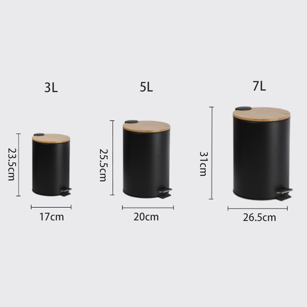 竹蓋付きエコスリムペダルゴミ箱 - 5L、耐久性と静音設計 ゴミ箱