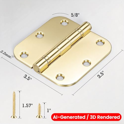 Image of Door Hinges Polished Brass 3 Pack 3.5 Inch Round Mute Integral Ball Bearing Hinges for Ranch House,Home Gym, Yard, Balcony, Sunroom, Enclosed Patio,Parlor,Mudroom,Large Walk-in Pantry, Paintable Door