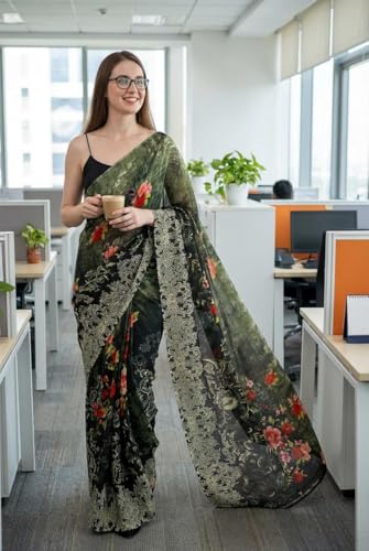 Image of KASHVI SAREES Printed Georgette Saree With Unstitched Blouse Piece -AI OF 1714 1