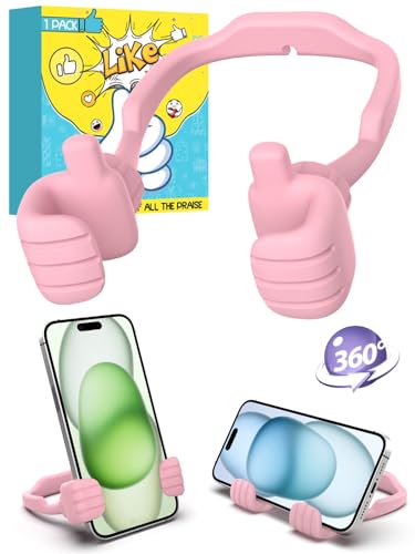CALDEVER Noël Cadeau Lutin Nikolaus – Support Téléphone Pouce Levé 1 Pièce Rose, Support Bureau Amusant pour Smartphone, Petite Idée Cadeau Anniversaire Femmes Hommes Filles Garçons