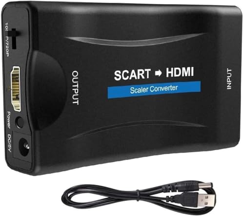 ZISONIX Scart vers Hdmi Convertisseur Scart Péritel vers Hdmi Adaptateur Audio Vidéo Rater Support Hdmi 720p / Sortie 1080p pour Hdtv/monitor/projector/stb/vhs/xbox/ps3/sky Blu-Ray DVD Player Noir