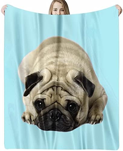 Pug Throw Blanket Kid's Blanket Puppy Blanket Super Soft Flannel Blanket for Bed and Couch, Pug Gifts for Pug Lovers(Blue,40x50)