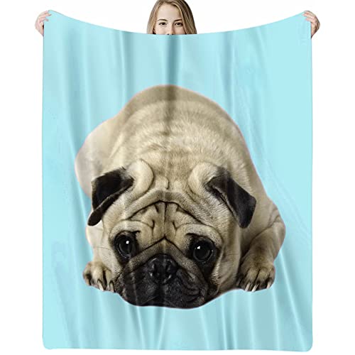 Pug Throw Blanket Kid's Blanket Puppy Blanket Super Soft Flannel Blanket For Bed And Couch, Pug Gifts For Pug Lovers(Blue,40X50) #TOP1