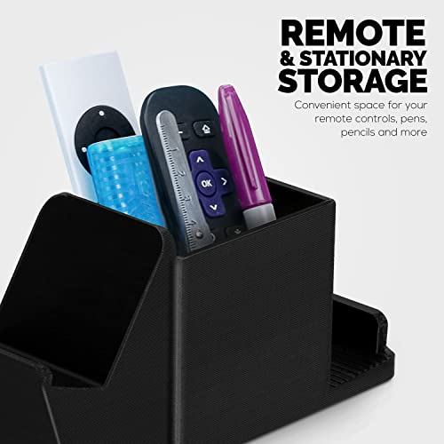 Image of Desk Organizer with Game Controller Holder, Tablet Stand for iPads /iPhones, TV Remote & Pen Storage, Reduce Desktop Clutter, Have All Your Side Table Items in One Space (Black)