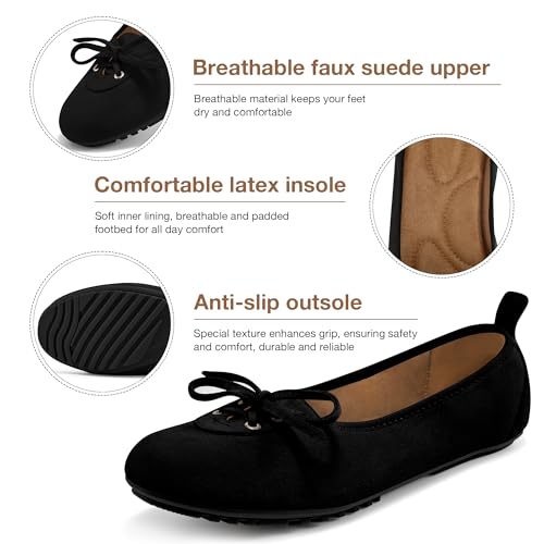 Image of Ecetana Flats for Women Dressy Shoes Round Toe Comfortable Faux Suede Slip On Foldable Ballet Flats for Casual Work