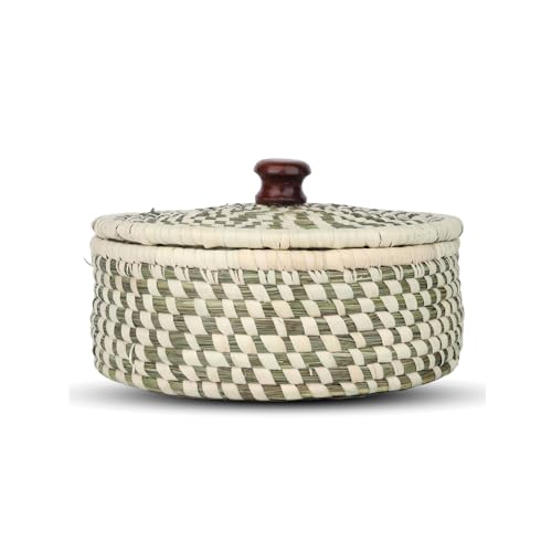 Image of Handmade Sabai Grass Box for Roti /chapati /Dry Fruits |Organiser, Storage Box | Container for Serving on Dining Table| Kitchen Decor Cum Utility| Size : 21L x 21W x 8H CM (Green)