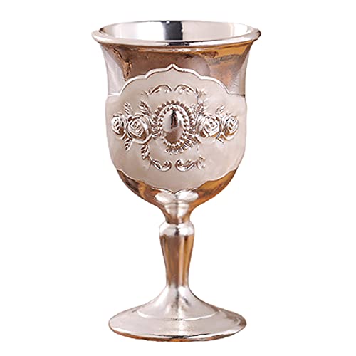 ohfruit Copa de vino con relieve de cáliz real, portátil, vintage, de lujo, en relieve, para reuniones familiares para bebidas de vino tinto y whisky, color plateado y blanco