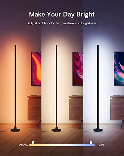 Smart Corner Floor Lamp, Rgb Corner Lamp With Wifi App Control, Customizable Diy Mode, Music Sync, Timer Setting, Led Corner Lamp For Bedroom, Living Room, Tv, Game Room-Round Base #TOP3