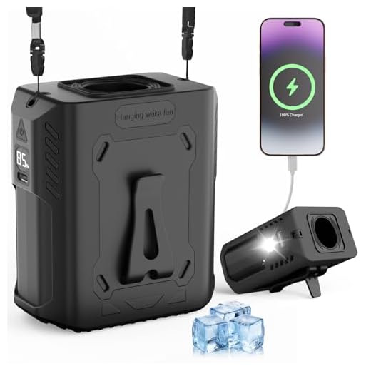 Godboat Portable Waist Fan Clip on, 5-Speed 11000RPM Personal Cooling Fans,10000mAh Rechargeable, up to 24H with LED Light, Shirt Belt Neck Wearable, Fathers Day Men Gifts, Camping Gadgets, Black