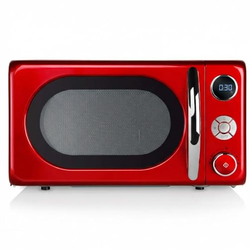 Suinga Microondas Vintage Rojo 20L | Grill de Cuarzo 900W y 700W Microondas | Pantalla Digital con Temporizador 95 min | 10 Niveles de Potencia | Diseño Retro Elegante para Cocina Moderna | Color Roja