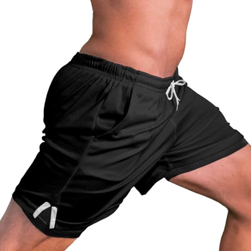 Short Treino Dry Fit Térmico 2 em 1 com Bolso para Celular e Porta-Toalha Calção Fitness Academia (B