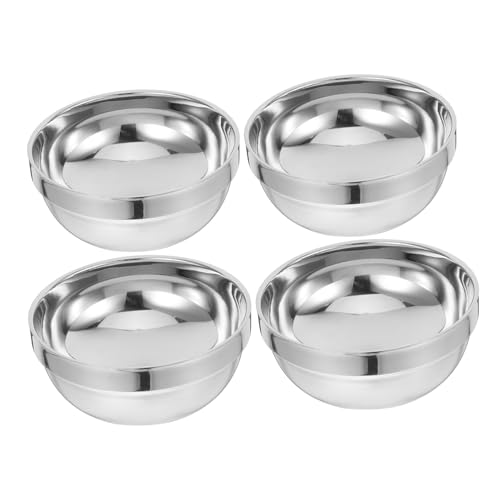 BRIGHTFUFU 4pcs Double Layer Hot Stainless Steel Soup Bowls Insulated Rice Bowls for Family Dinnerware for Camping and Home Use
